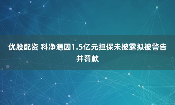 优股配资 科净源因1.5亿元担保未披露拟被警告并罚款